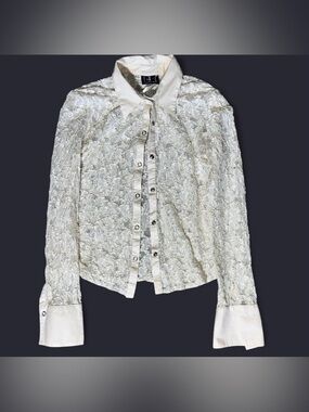 Vtg INC Lace Button-Front Women's Top Cream
